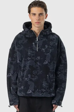 Pegador FALL TEDDY HALFZIP HOODIE black shadow blue Homme Hoodies & Sweatshirts Taille S Vêtements