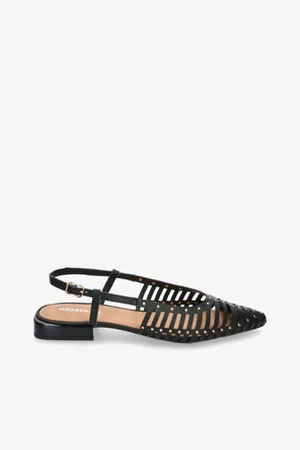 Ballerines Femme GIOSEPPO En Cuir Tressé Noir - Semelle Rembourrée Latex - Talon Métallique - Confortable Et Stylé