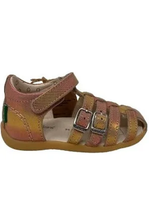 Sandales Bigkro Kickers Pour Fille - En Cuir Rose - Semelle Cuir - Fermeture Scratch - Confortables Et Robuste