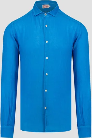 MC2 SAINT BARTH Chemise en lin bleue pour hommes