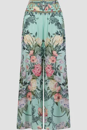Camilla Pantalon large en soie floral pour femmes