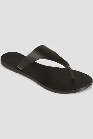 MANEBI Tongs en cuir noires pour femmes Sandals