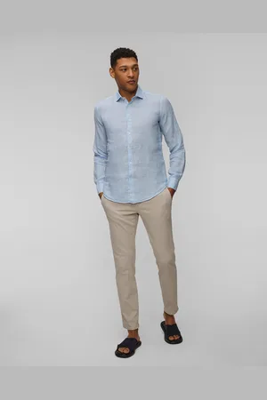 Paul & Shark Chemise en lin bleue pour hommes Paul&Shark