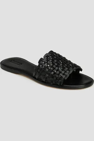 Dragon Diffusion Claquettes en cuir noires pour femmes Zig Zag