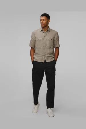 C.P. Company Chemise kaki pour hommes C.P. Company Linen Boxy Short Sleeve Shirt