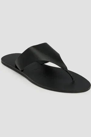 MANEBI Tongs en cuir noires pour femmes Leather Sandals