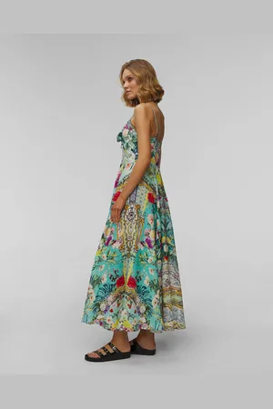 Camilla Robe en lin pour femmes Long Dress with Tie Tront