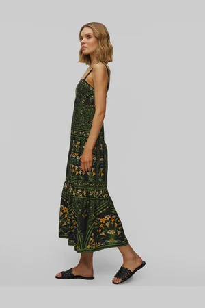 Farm Rio Robe maxi en lin Black Flowers Arch Lenzing™ Ecovero™