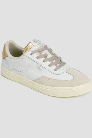 CARIUMA Chaussures pour femmes TOCA White Premium Leather Vintage White Suede Metallic Gold