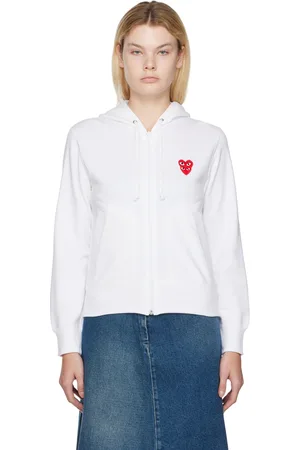 Comme des Garçons Pull à capuche blanc à écusson graphique