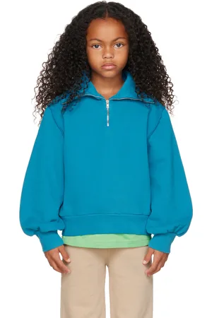 Longlivethequeen Enfant | Pull molletonné bleu à demi-glissière