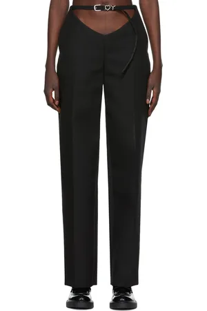 Y / PROJECT Pantalon noir à ceinture à ferrure à logo