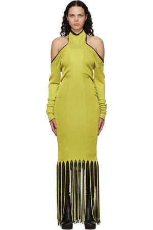 Bottega Veneta Robe à frange en viscose verte et brune Twist