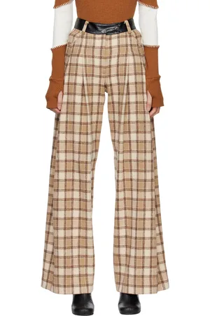 Kijun Pantalon ample beige à carreaux