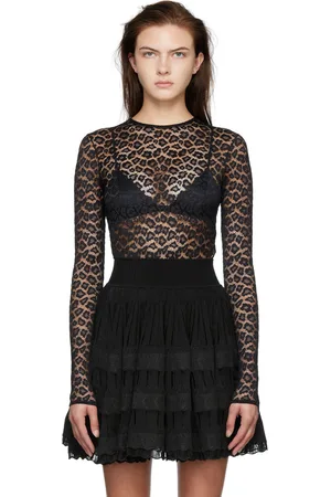 Alaïa Justaucorps noir à motif léopard