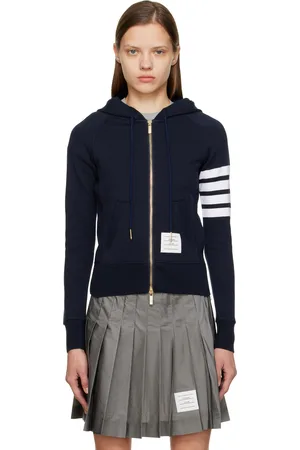 Thom Browne Pull à capuche bleu marine à quatre rayures