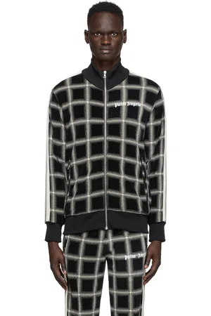 Palm Angels Blouson de survêtement noir et beige Houndstooth