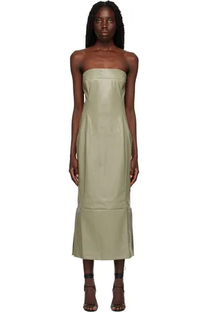 Paris Georgia Robe midi de style corsage kaki en cuir synthétique
