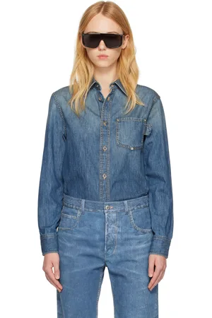 Bottega Veneta Chemise bleu en denim à col classique