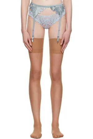 FLEUR DU MAL Porte-jarretelles bleu à broderies
