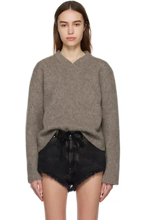 Maison Margiela Pull taupe à col en V