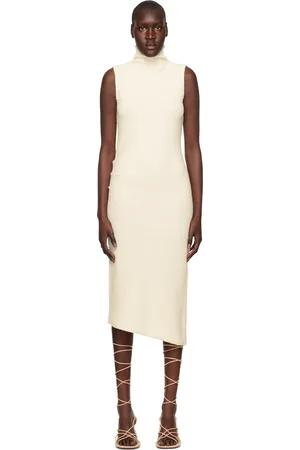Helmut Lang Robe midi blanc cassé à col roulé