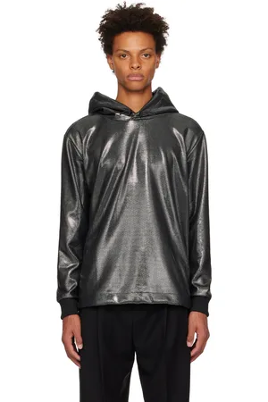 HUGO BOSS Pull à capuche Descolar noir et argenté