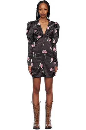 Ganni Robe courte noire à motif fleuri