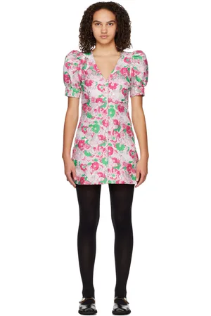 Ganni Robe courte argenté et rose à motif fleuri
