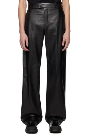 Alexander McQueen Pantalon noir en cuir grainé