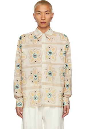 COMMAS Chemise beige à rayures et à motif fleuri