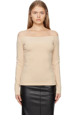 ESSE T-shirt à manches longues et à épaules dénudées beige exclusif à SSENSE