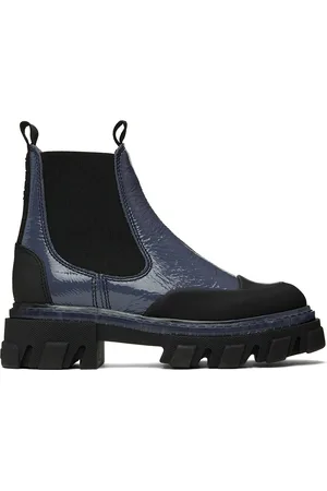 Ganni Bottes chelsea basses bleues à semelle à reliefs