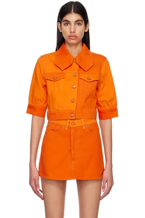 Ganni Blouson orange en denim à panneaux