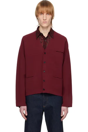 DRIES VAN NOTEN Cardigan bourgogne à col en Y