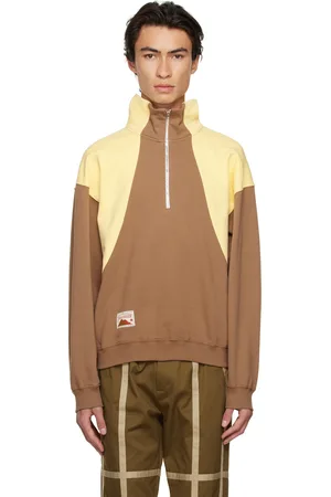 Kijun Pull molletonné brun et jaune à demi-glissière exclusif à SSENSE