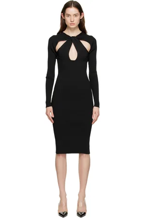 COPERNI Robe midi noire à découpes et ornement torsadé