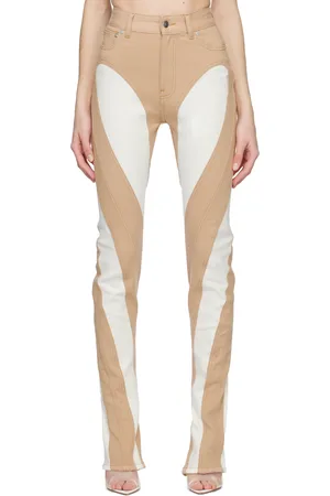 MUGLER Jean blanc et beige à panneaux exclusif à SSENSE