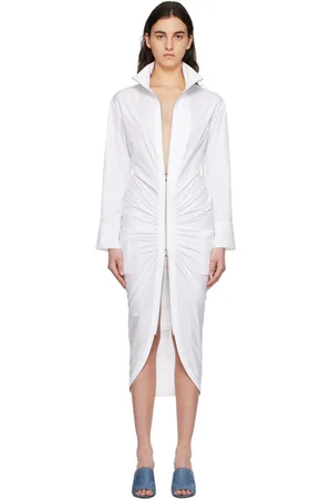 Alaïa Robe midi blanche à fronces