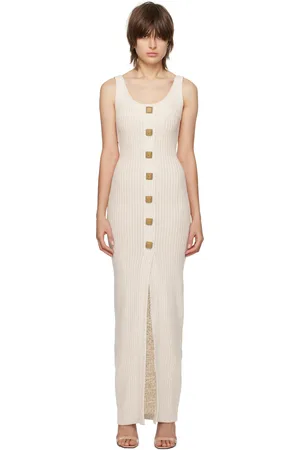 Balmain Robe longue beige à encolure arrondie