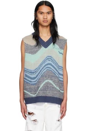 Li Ning Gilet bleu à motif graphique en tricot jacquard
