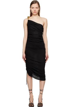 Bottega Veneta Robe midi noire à effet ruché