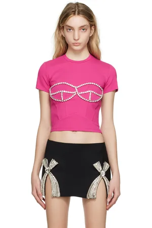 AREA T-shirt de style bustier rose à pierres du Rhin exclusif à SSENSE