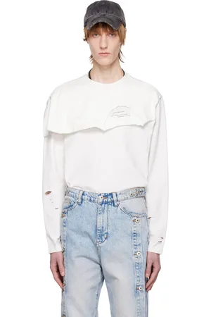 Feng Chen Wang T-shirt à manches longues blanc à effet usé