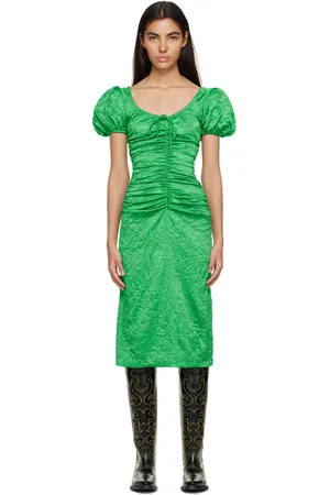 Ganni Robe midi froissée verte