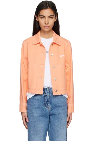 Msgm Blouson orange en denim à logo brodé