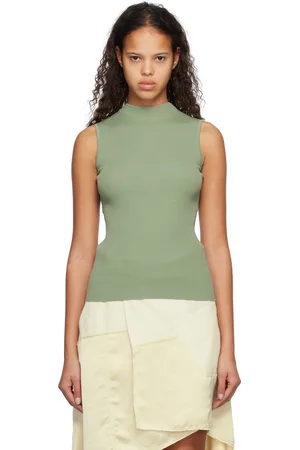 HUGO BOSS Débardeur vert en tricot côtelé