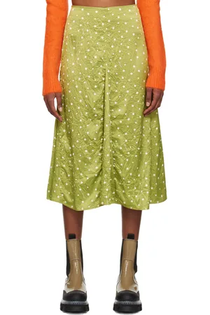 Ganni Jupe midi verte à pois