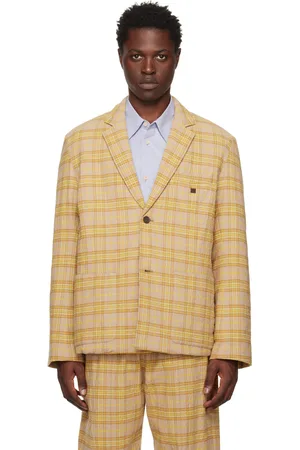 Acne Studios Veston brun et orange à carreaux