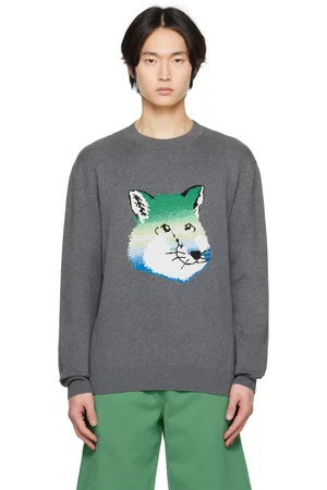 Maison Kitsuné Pull gris en intarsia à logo de renard